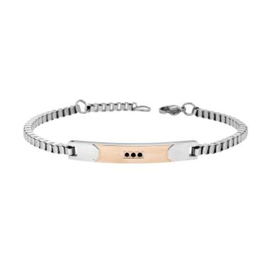 Bracciale Uomo Catena Veneziana con Targa Rosa e Crystal Neri in ACCIAIO