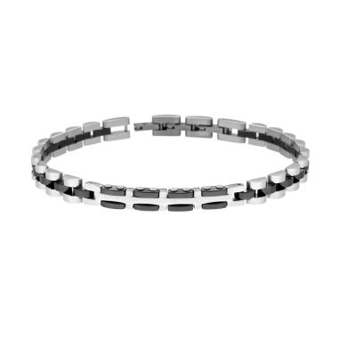 Bracciale Uomo Maglia Imperniata con Ceramica Nera e Targa in ACCIAIO