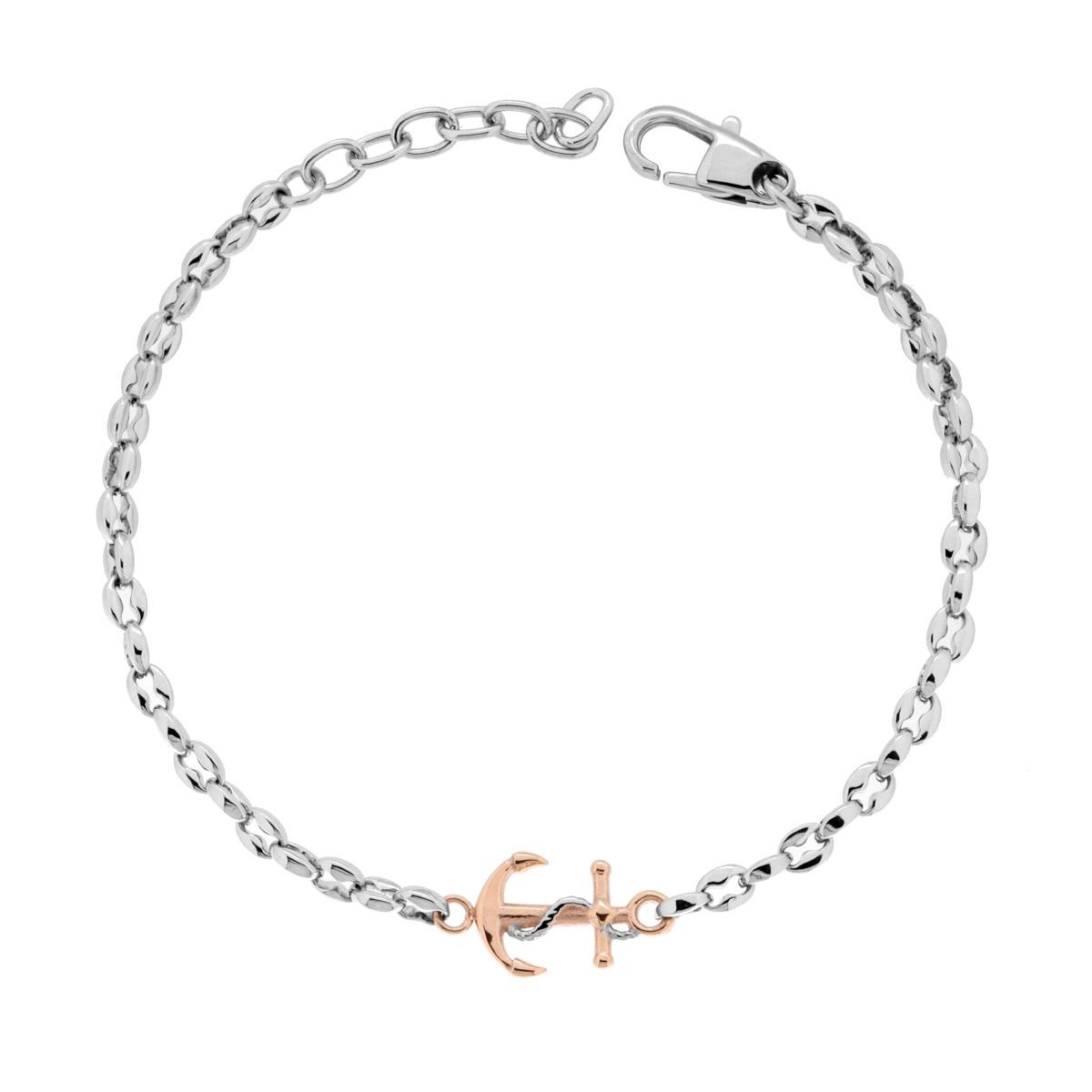 Bracciale Uomo Catena Marinara con Ancora Rosa in ACCIAIO