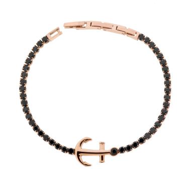 Bracciale Catena Tennis Crystal Neri con Ancora in ACCIAIO colore Rosa