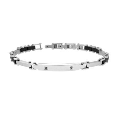 Bracciale Uomo Maglia Imperniata con Ceramica e Crystal Neri in ACCIAIO