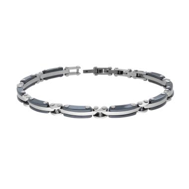 Bracciale Uomo Maglia Imperniata con Ceramica Antracite in ACCIAIO