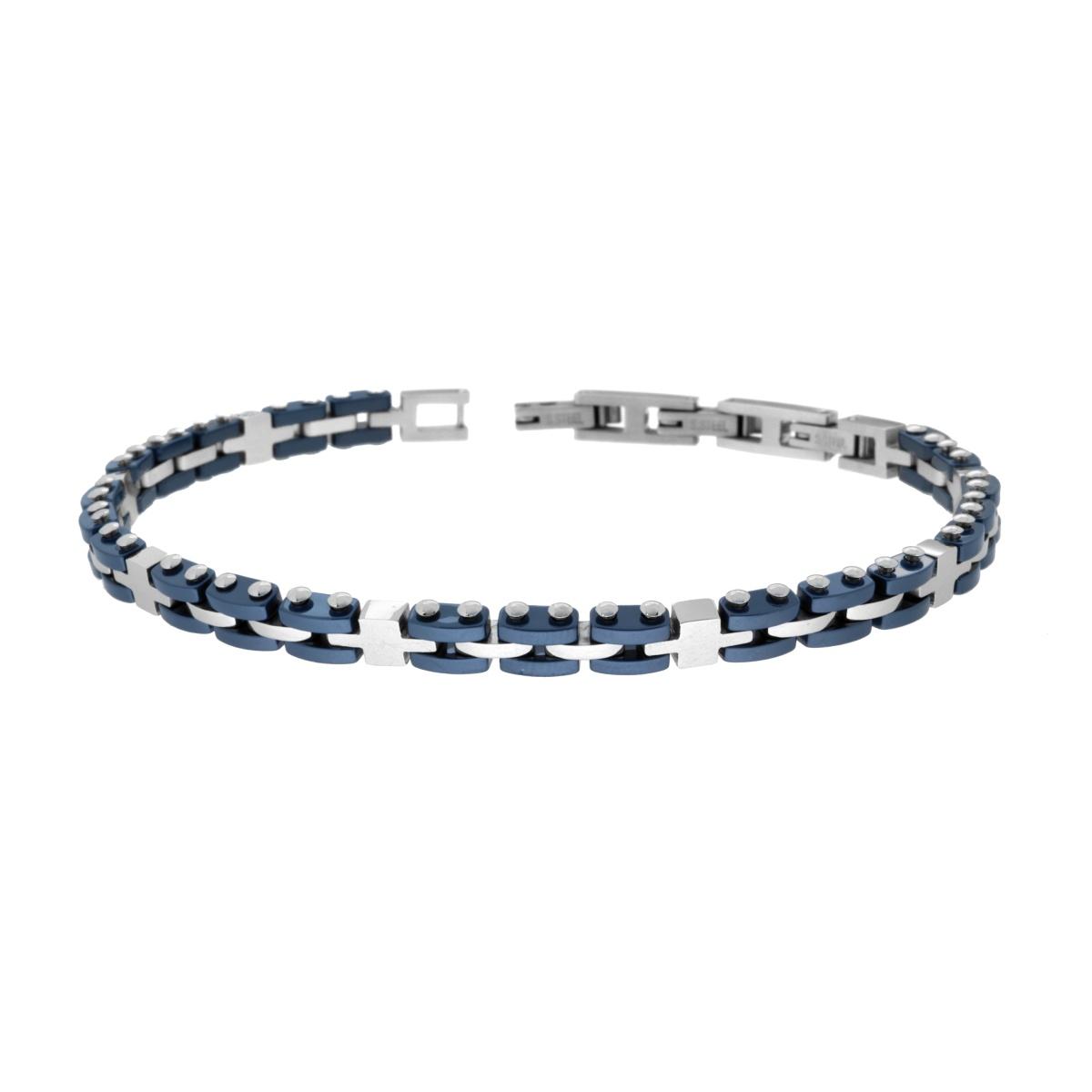 Bracciale Uomo Maglia Imperniata con Ceramica Blu  in ACCIAIO