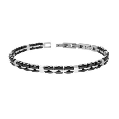 Bracciale Uomo Maglia Imperniata con Ceramica Nera in ACCIAIO