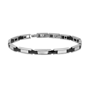 Bracciale Uomo Maglia Imperniata con Ceramica Nera Bugnata in ACCIAIO