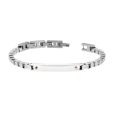 Bracciale Uomo Catena Veneziana con Targa e Punti Rosa in ACCIAIO