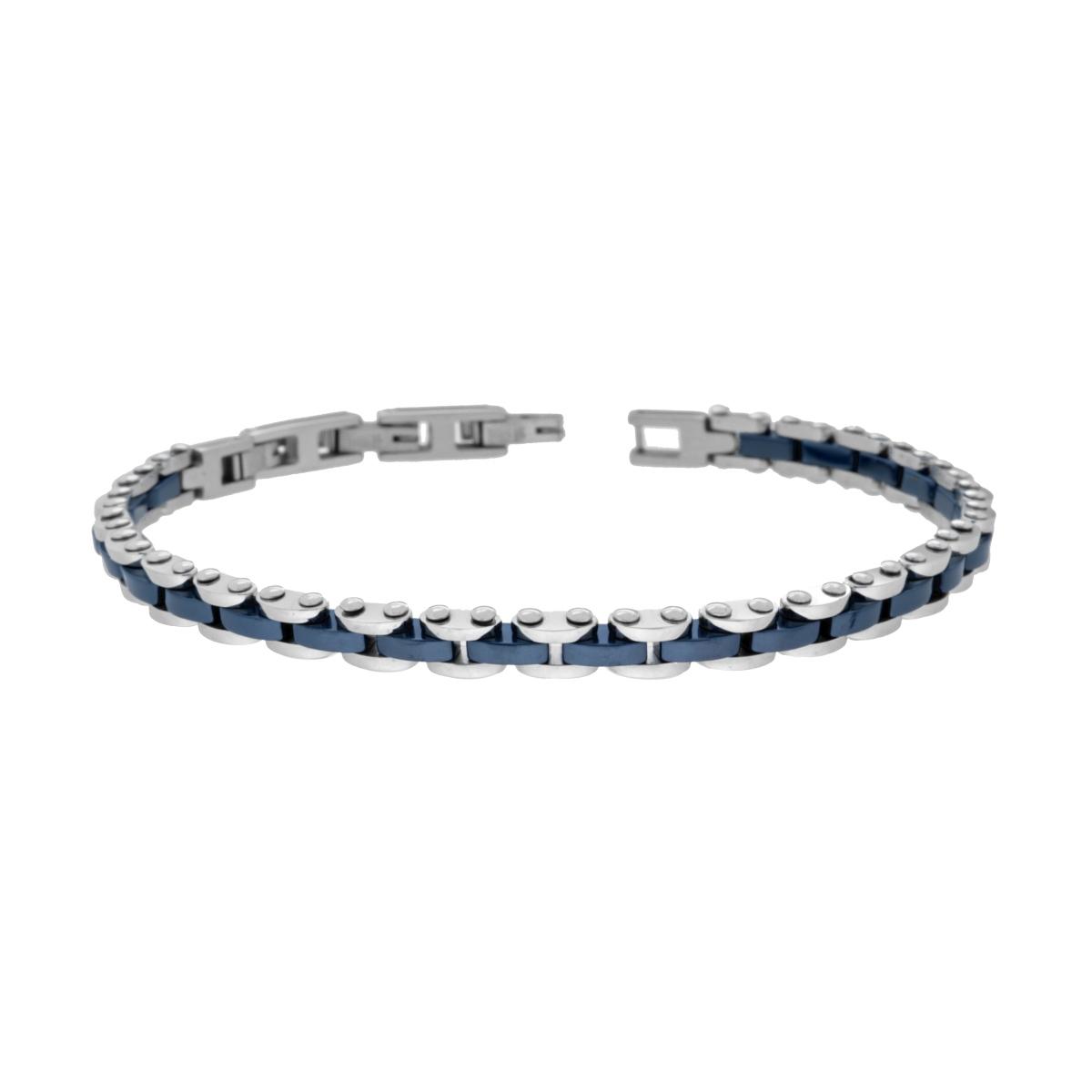 Bracciale Uomo Maglia Imperniata con Ceramica Blu in ACCIAIO