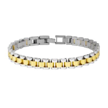 Bracciale Uomo Maglia Imperniata con dettagli colore Oro in ACCIAIO