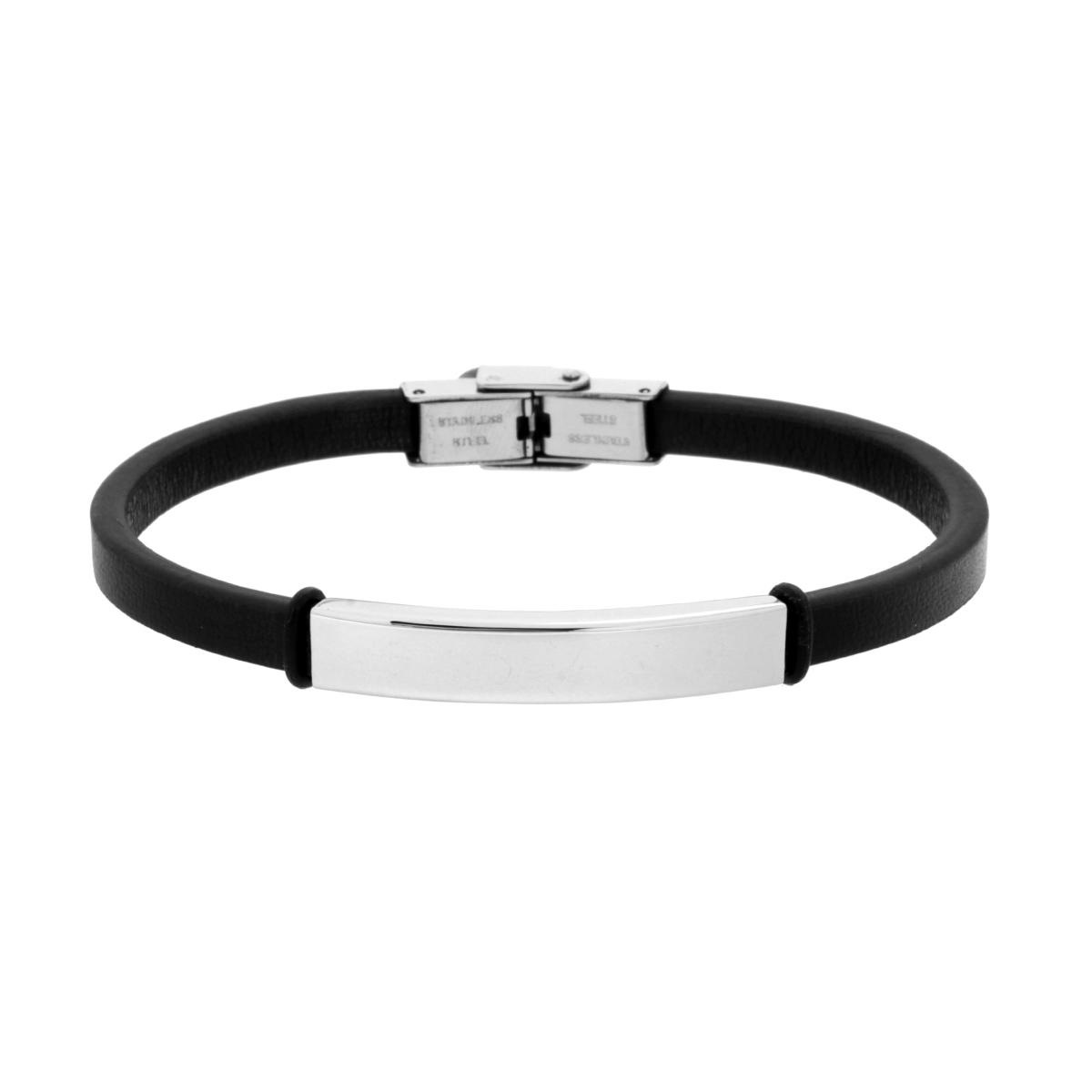 Bracciale Uomo in Ecopelle Nero con Targa e Accessori in ACCIAIO