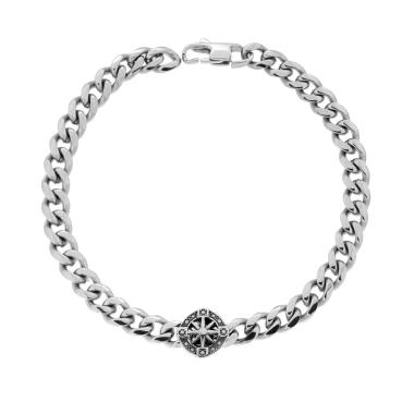 Bracciale Uomo Catena Grumetta con Rosa dei Venti in ACCIAIO
