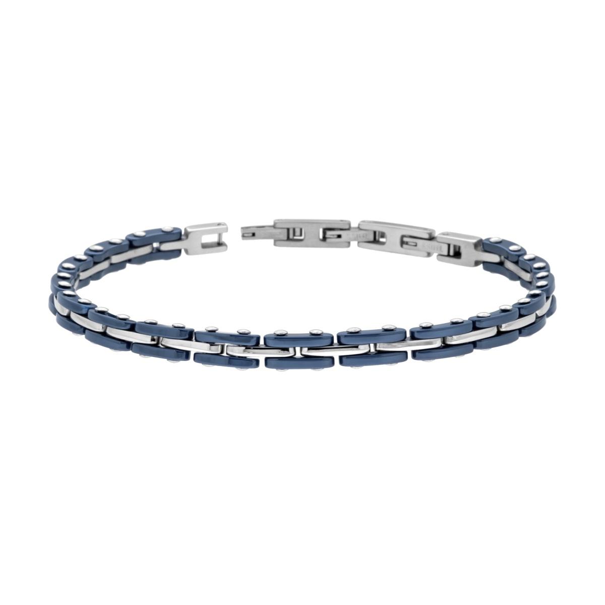 Bracciale Uomo Maglia Imperniata con Ceramica Blu in ACCIAIO
