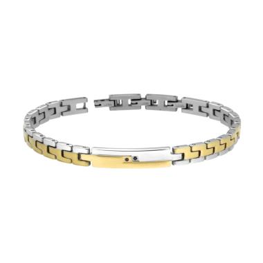 Bracciale Uomo Maglia Imperniata con dettagli colore Oro Targa e Crystal Neri in ACCIAIO