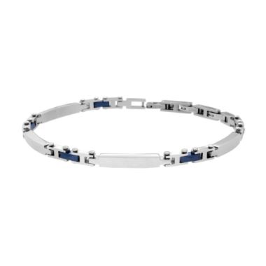 Bracciale Uomo Maglia Imperniata con Ceramica Blu in ACCIAIO