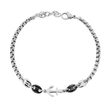 Bracciale Uomo Catena Veneziana e Marinara Nera con Ancora in ACCIAIO