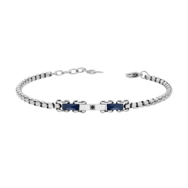 Bracciale Uomo Maglia Imperniata con Catena Veneziana Ceramica Blu e Crystal Nero in ACCIAIO