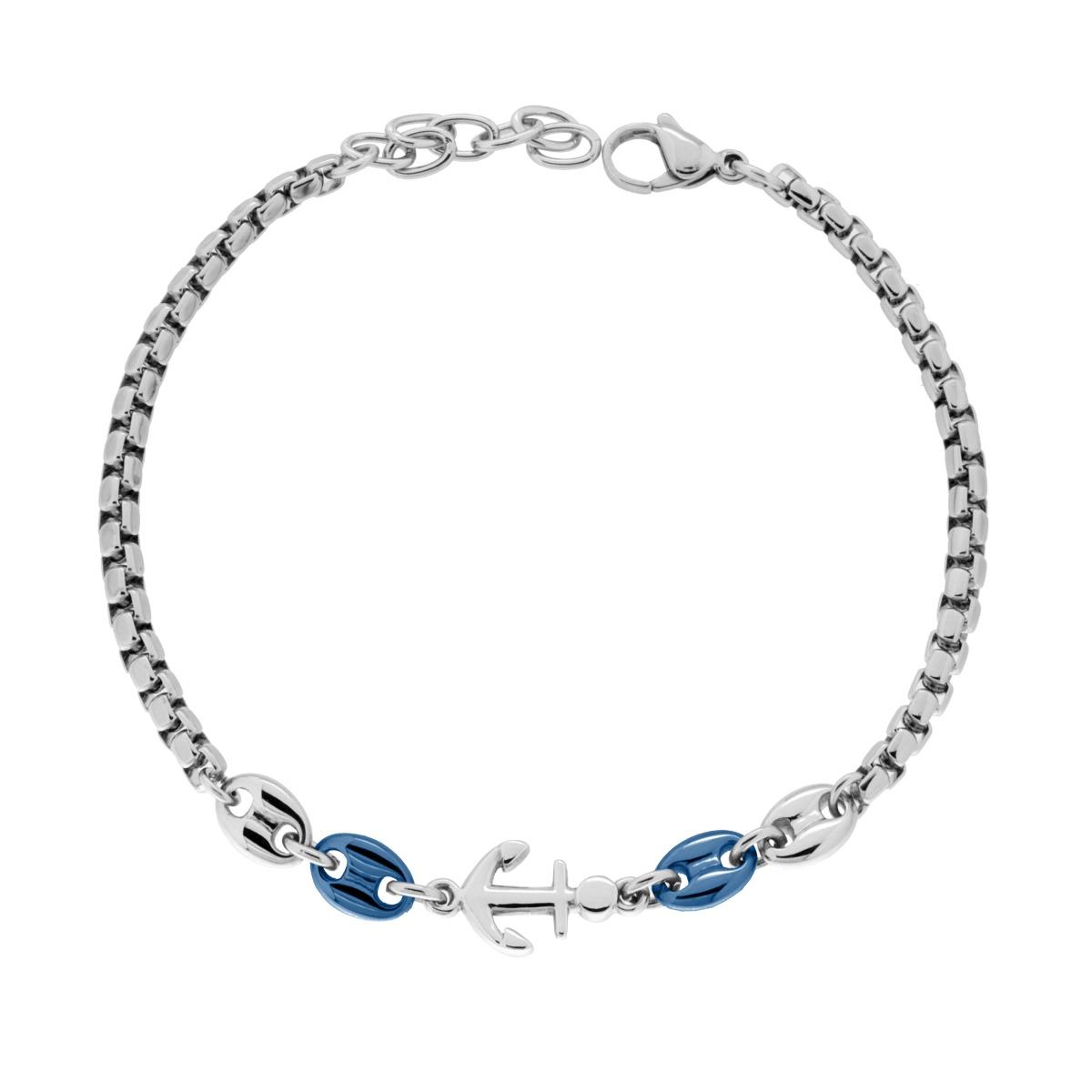 Bracciale Uomo Catena Veneziana e Marinara Blu con Ancora in ACCIAIO