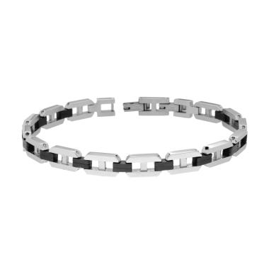 Bracciale Uomo Maglia Imperniata con dettagli colore Nero in ACCIAIO