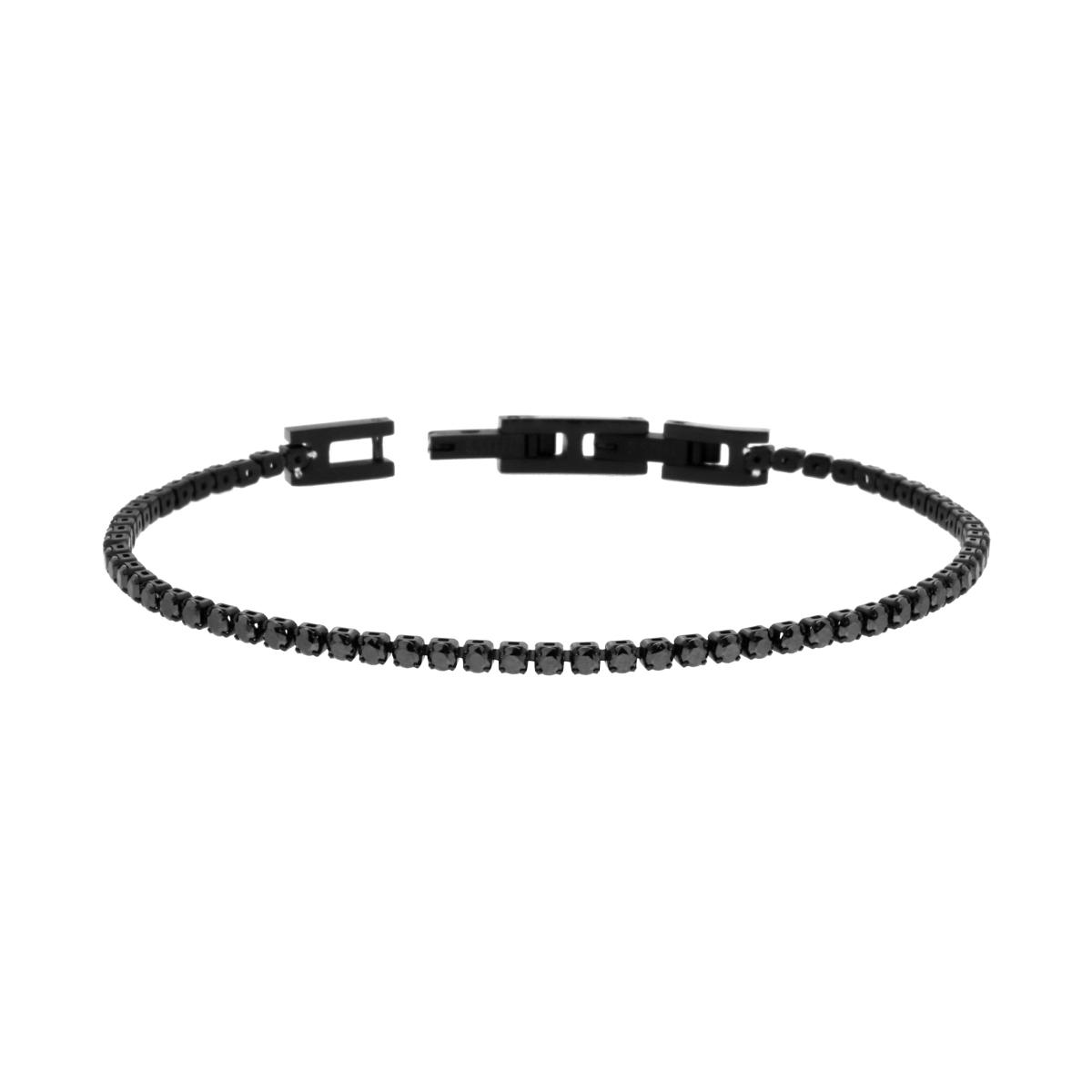 Bracciale Tennis Griffe cm 17+1 con Crystal mm 2 Nero in ACCIAIO colore Nero