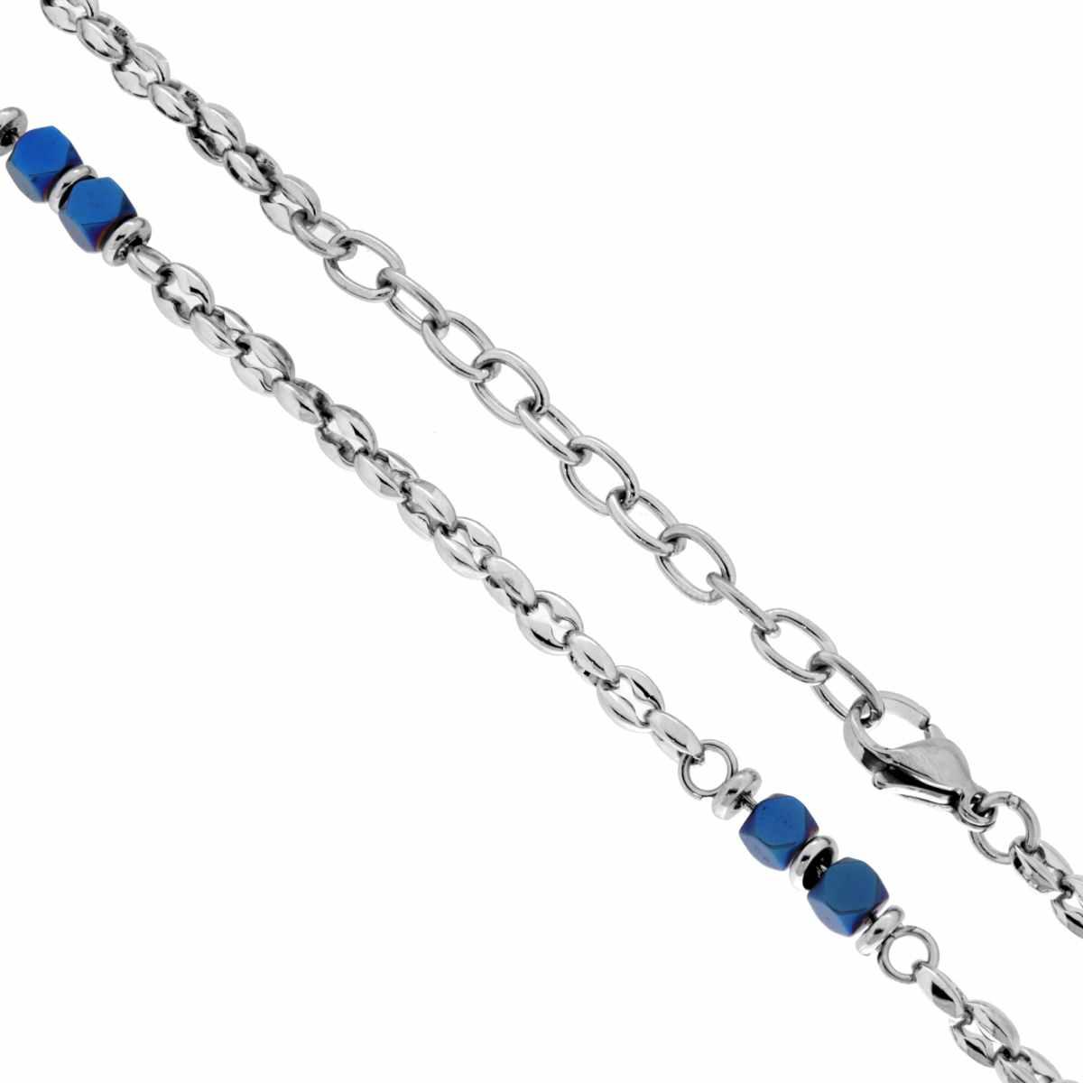 Collana Catena Marinara con Cubetti Blu lunghezza cm 50+5 in ACCIAIO