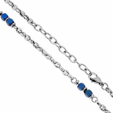 Collana Catena Marinara con Cubetti Blu lunghezza cm 50+5 in ACCIAIO