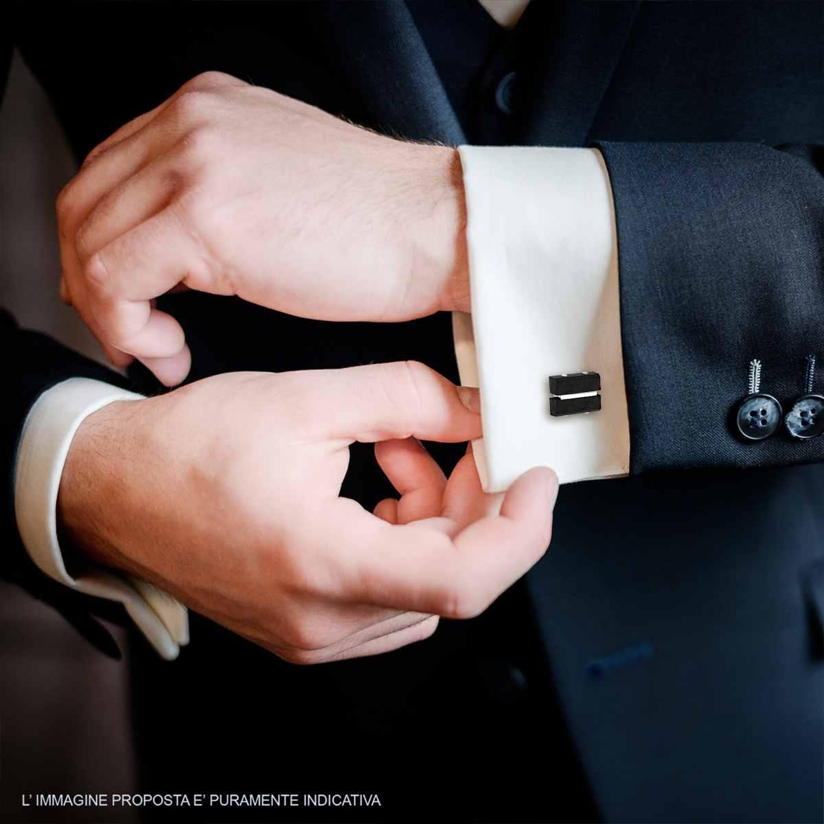 Accessori Gemelli Uomo forma Rettangolare mm 12 x 17 con Effetto Fibra di Carbonio in ACCIAIO