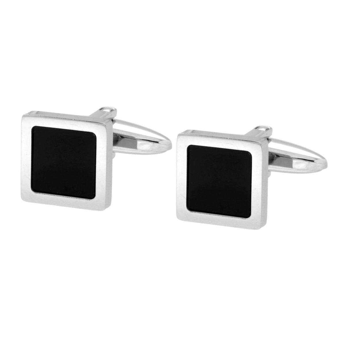 Accessori Gemelli Quadrati con Onice Nero in ACCIAIO