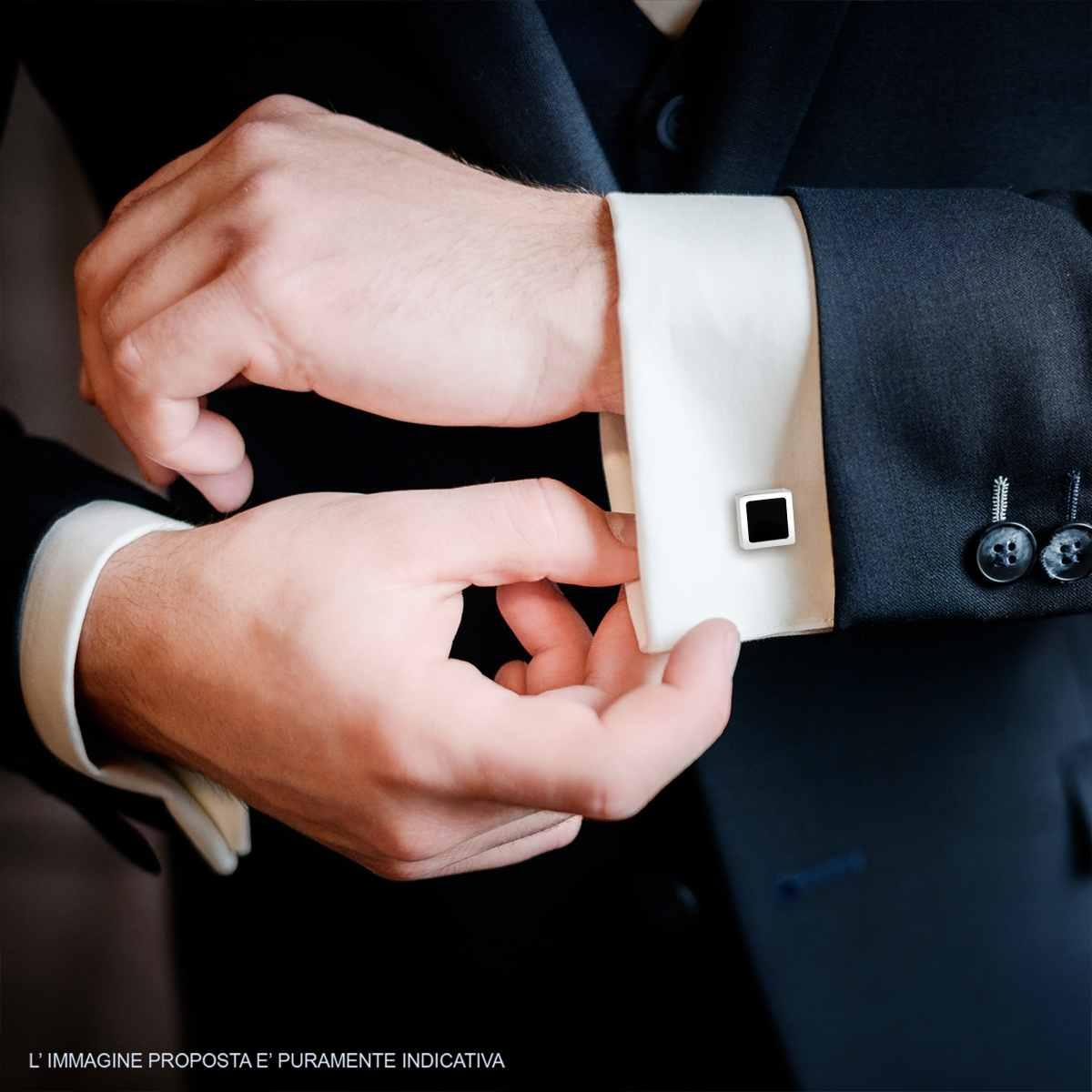 Accessori Gemelli Quadrati con Onice Nero in ACCIAIO