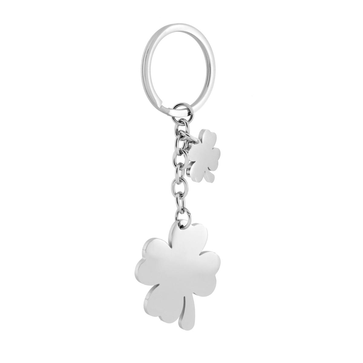 Portachiavi Uomo Donna ad anello con Quadrifogli pendenti in ACCIAIO