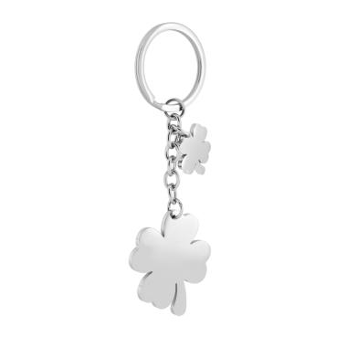 Portachiavi Uomo Donna ad anello con Quadrifogli pendenti in ACCIAIO
