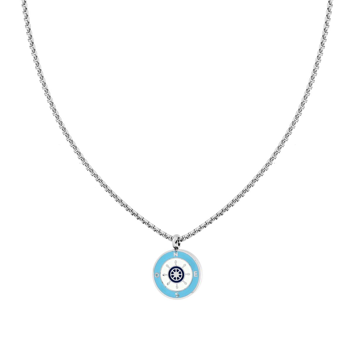 Collana Catena Veneziana Tonda con Tondo Smalto Multicolor e Timone in ACCIAIO