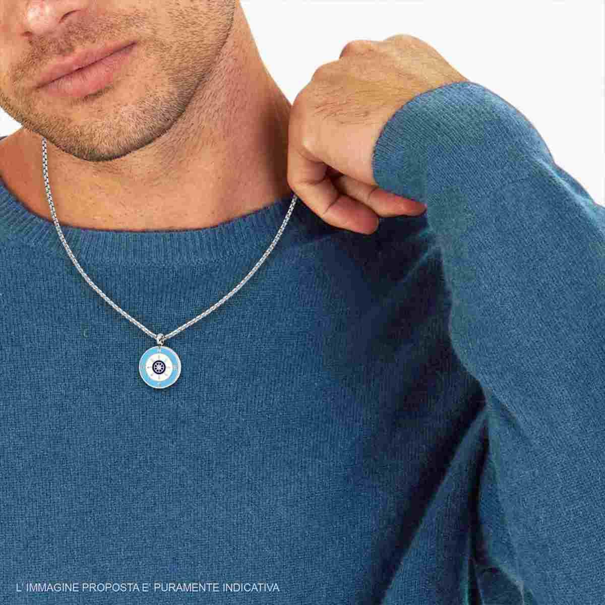 Collana Catena Veneziana Tonda con Tondo Smalto Multicolor e Timone in ACCIAIO