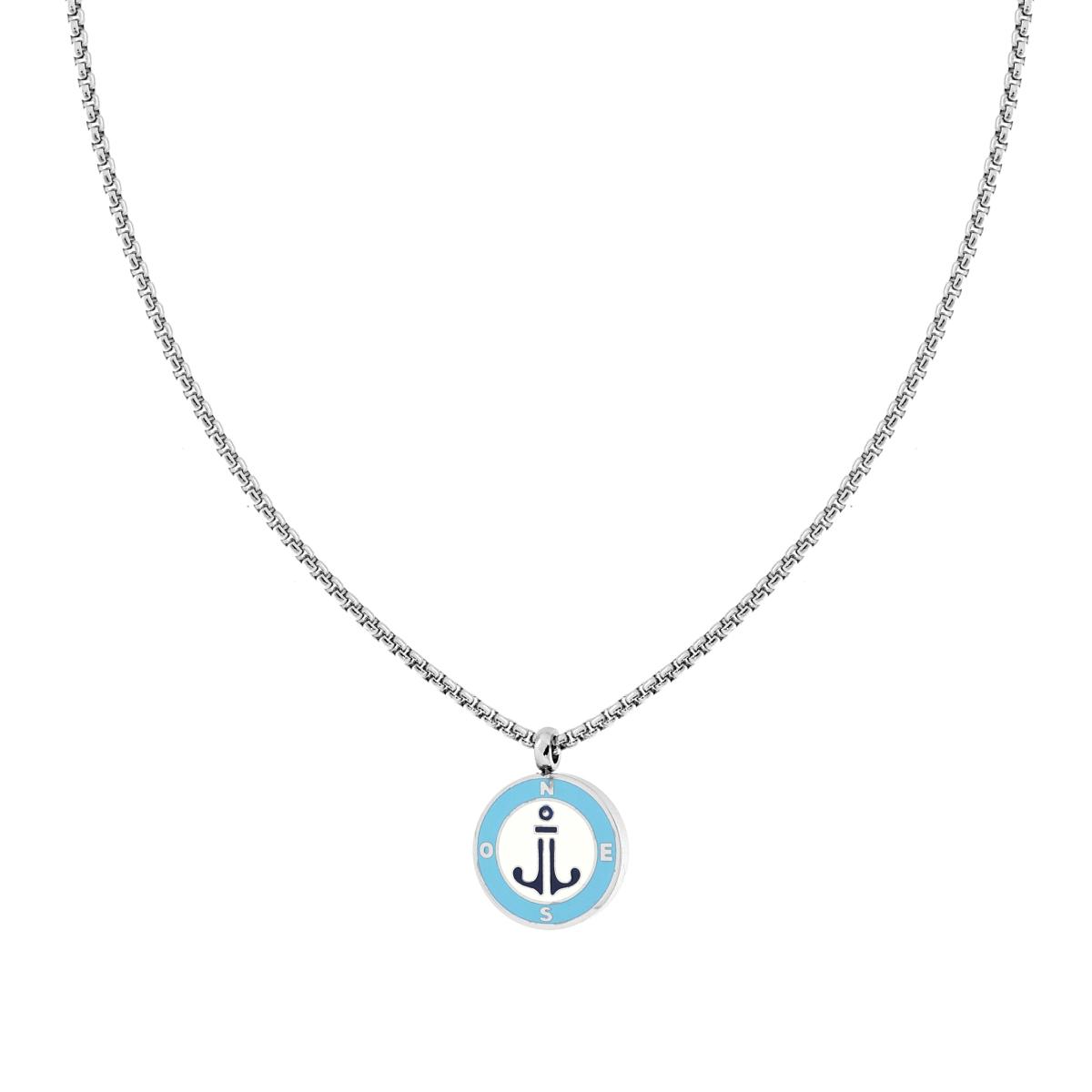 Collana Catena Veneziana Tonda con Tondo Smalto Multicolor e Ancora in ACCIAIO