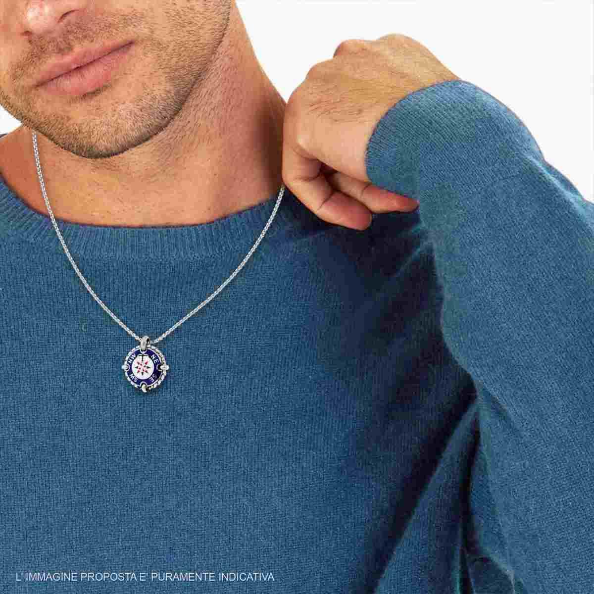 Collana Catena Veneziana Tonda con Tondo Smalto Multicolor e Rosa dei Venti in ACCIAIO