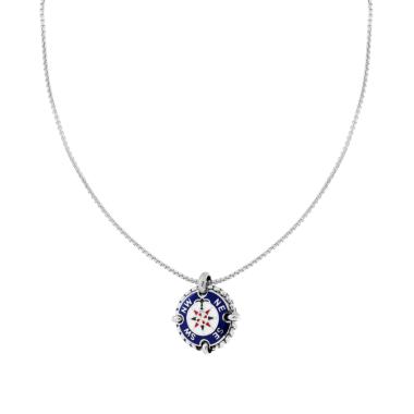 Collana Catena Veneziana Tonda con Tondo Smalto Multicolor e Rosa dei Venti in ACCIAIO