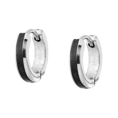 Orecchini Cerchio mm 13 con dettaglio colore Nero in ACCIAIO