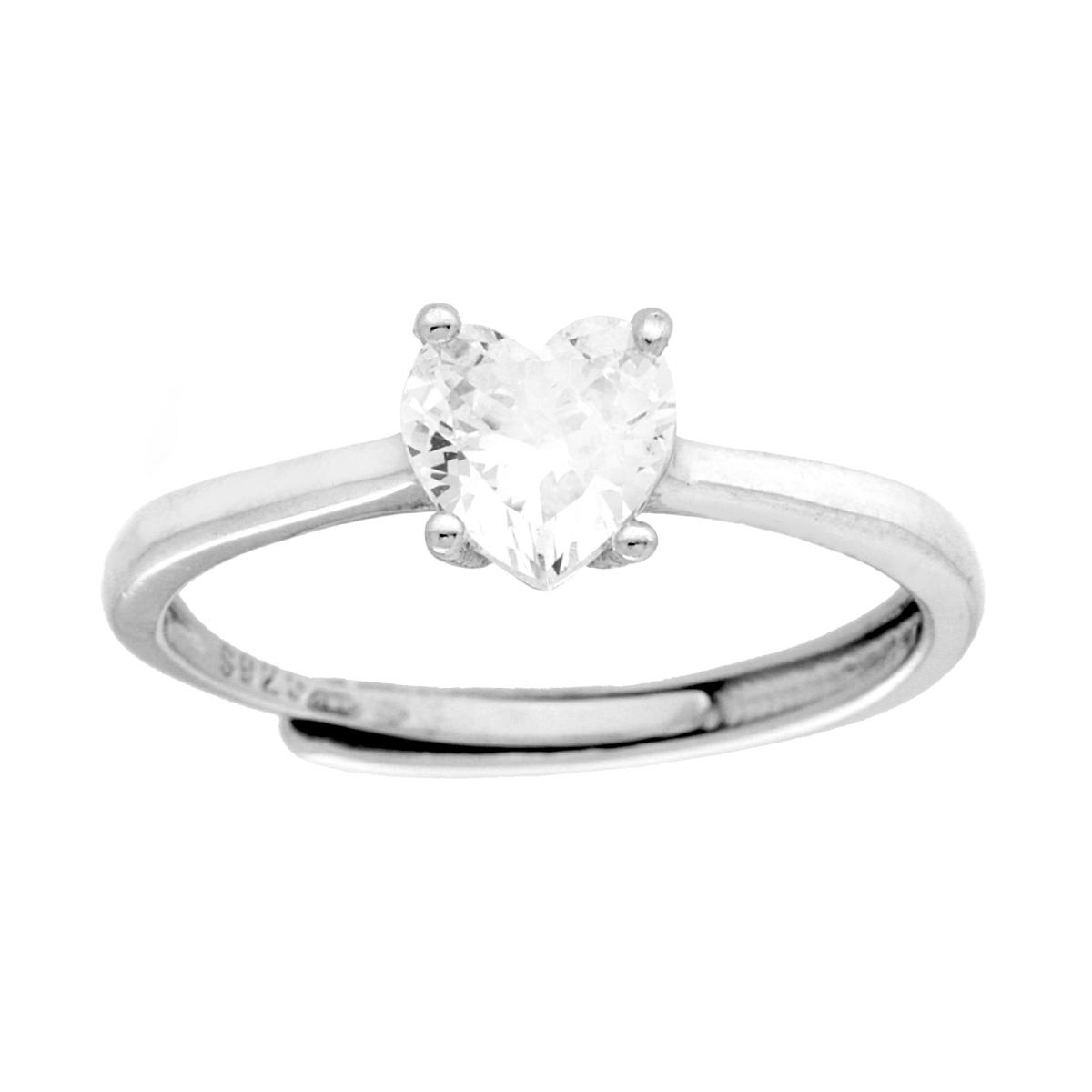 Anello Solitario Cuore con Cubic Zirconia Bianchi in ARGENTO 925 Galvanica Rodio