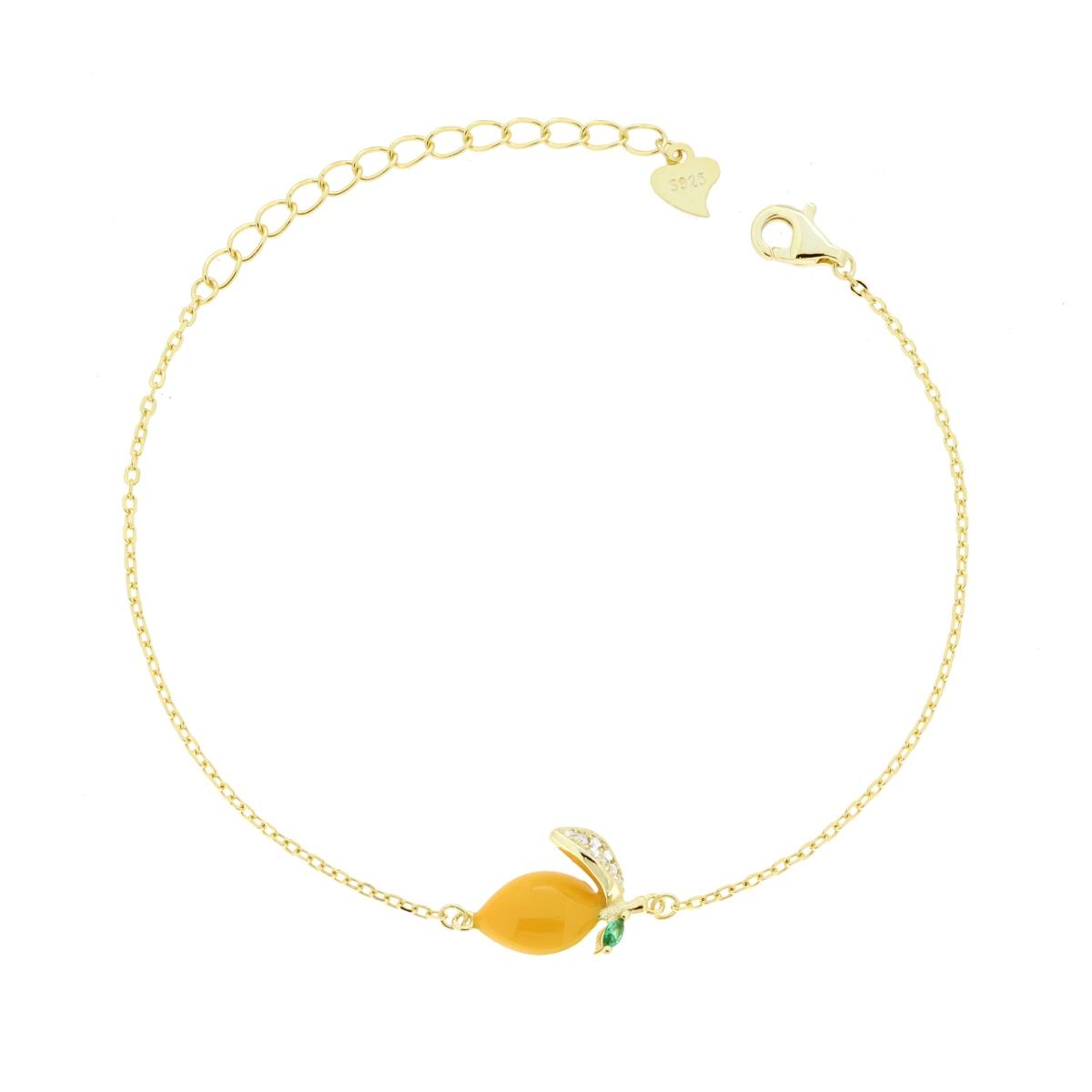 Bracciale Catena Forzatina Diamantata con Limone Smalto Giallo con Cubic Zirconia Bianchi in ARGENTO 925 Galvanica Oro