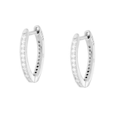 Orecchini Cerchio Ovale con Cubic Zirconia Bianchi in ARGENTO 925 Galvanica Rodio