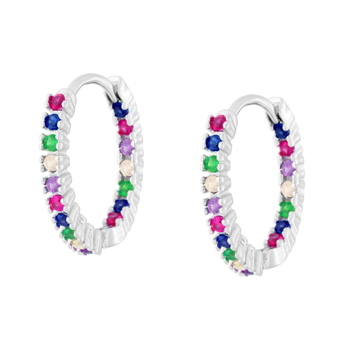 Orecchini Cerchio con Cubic Zirconia Multicolor in ARGENTO 925 Galvanica Rodio