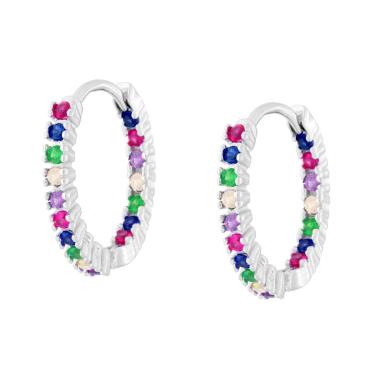 Orecchini Cerchio con Cubic Zirconia Multicolor in ARGENTO 925 Galvanica Rodio