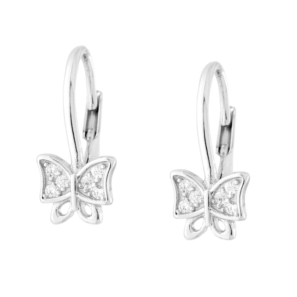 Orecchini Monachella Farfalla Cubic Zirconia Bianchi in ARGENTO 925 Galvanica Rodio