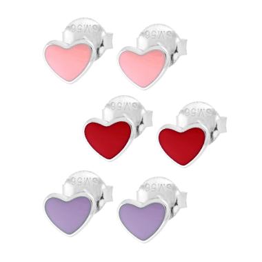 Orecchini Cuore con Smalto Multicolor in ARGENTO 925 Galvanica Rodio