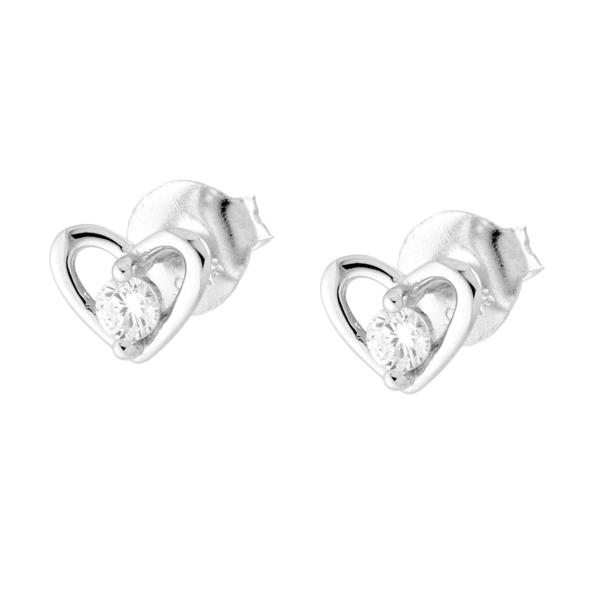 Orecchini Cuore con Punto Luce Cubic Zirconia Bianco in ARGENTO 925 Galvanica Rodio