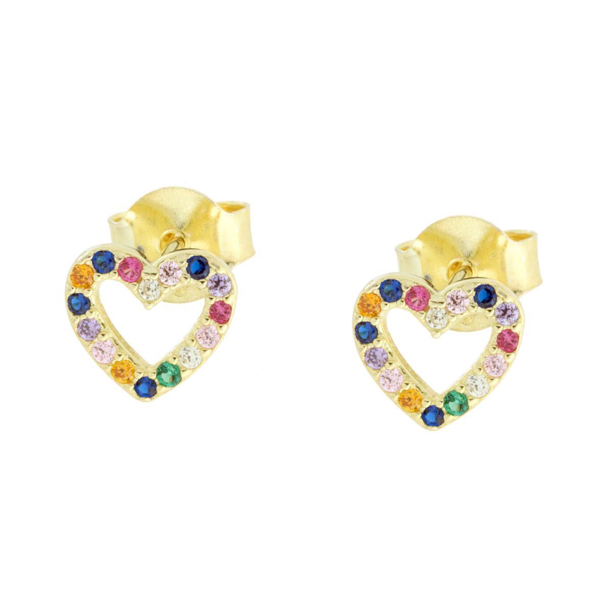 Orecchini Cuore con Cubic Zirconia Multicolor in ARGENTO 925 Galvanica Oro