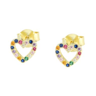 Orecchini Cuore con Cubic Zirconia Multicolor in ARGENTO 925 Galvanica Oro