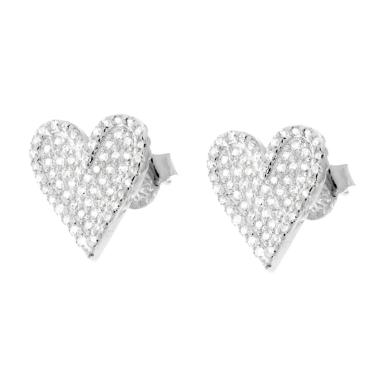 Orecchini Cuore con Cubic Zirconia Bianchi in ARGENTO 925 Galvanica Rodio