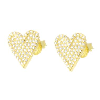 Orecchini Cuore con Cubic Zirconia Bianchi in ARGENTO 925 Galvanica Oro