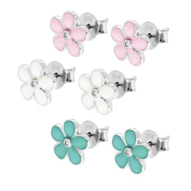 Orecchini Fiore con Smalto Multicolor in ARGENTO 925 Galvanica Rodio