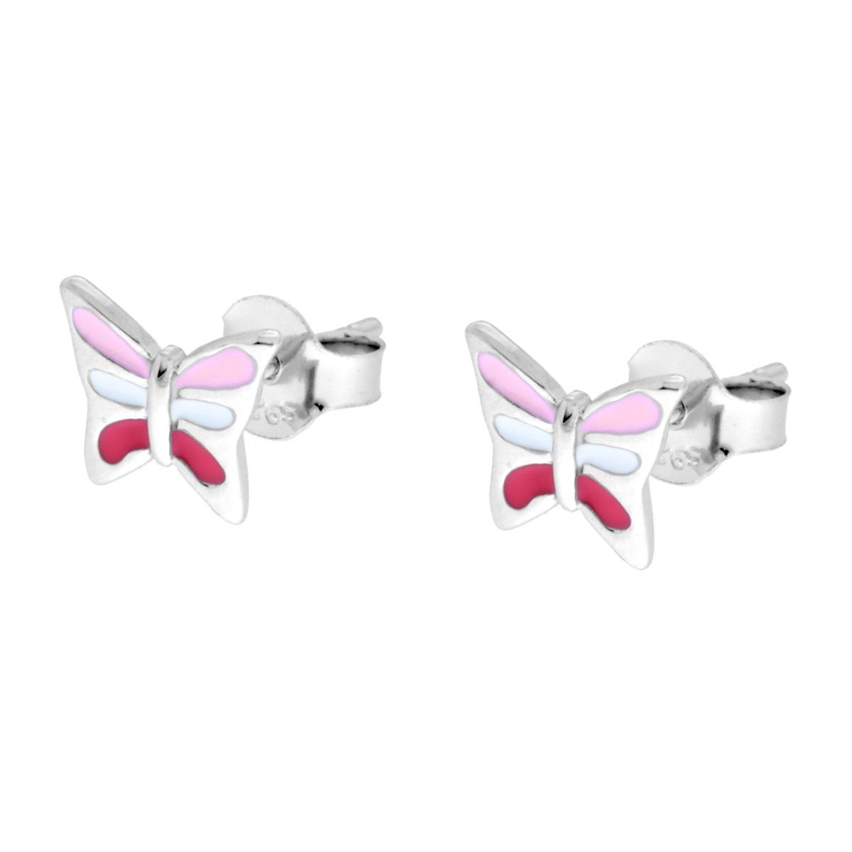 Orecchini Farfalla con Smalto Multicolor in ARGENTO 925 Galvanica Rodio