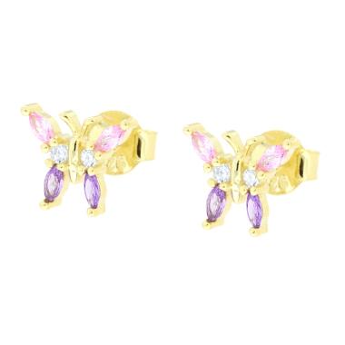 Orecchini Farfalla con Cubic Zirconia Multicolor in ARGENTO 925 Galvanica Oro